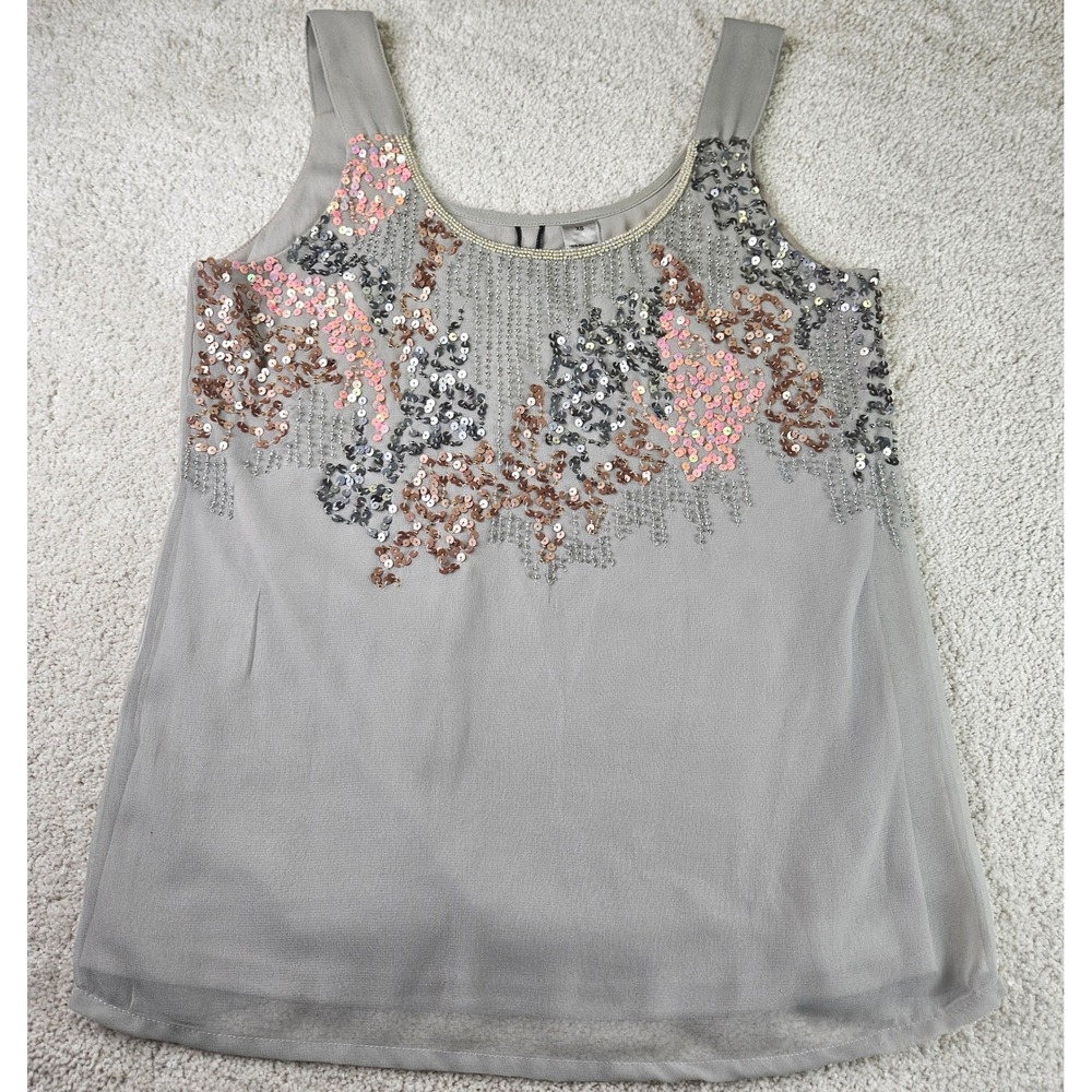 Women's BKE Boutique Sequin Tank Top Sleeveless Flowy‎ Party Blouse Gray Size XS - Picture 2 of 7